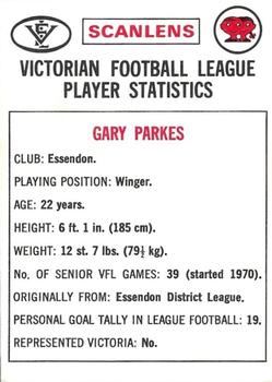 1974 Scanlens VFL #117 Gary Parkes Back
